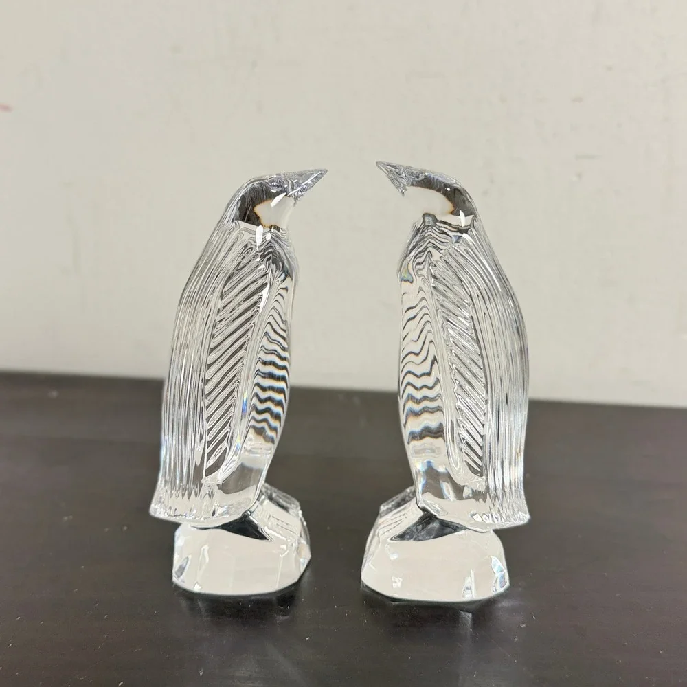 Waterford Crystal Penguin Figurines Pair Etched Lead Glass Bird Statues 4.5